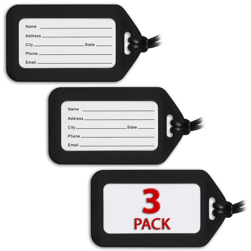 Mifflin-USA - Luggage Tags - Black, 3 PK - Bag Tag for Baggage - Suitcase Accessory Bulk - Image 1